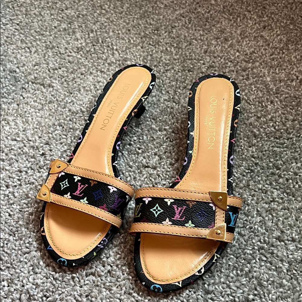 Louis Vuitton Black and Tan Multicolor Sandals